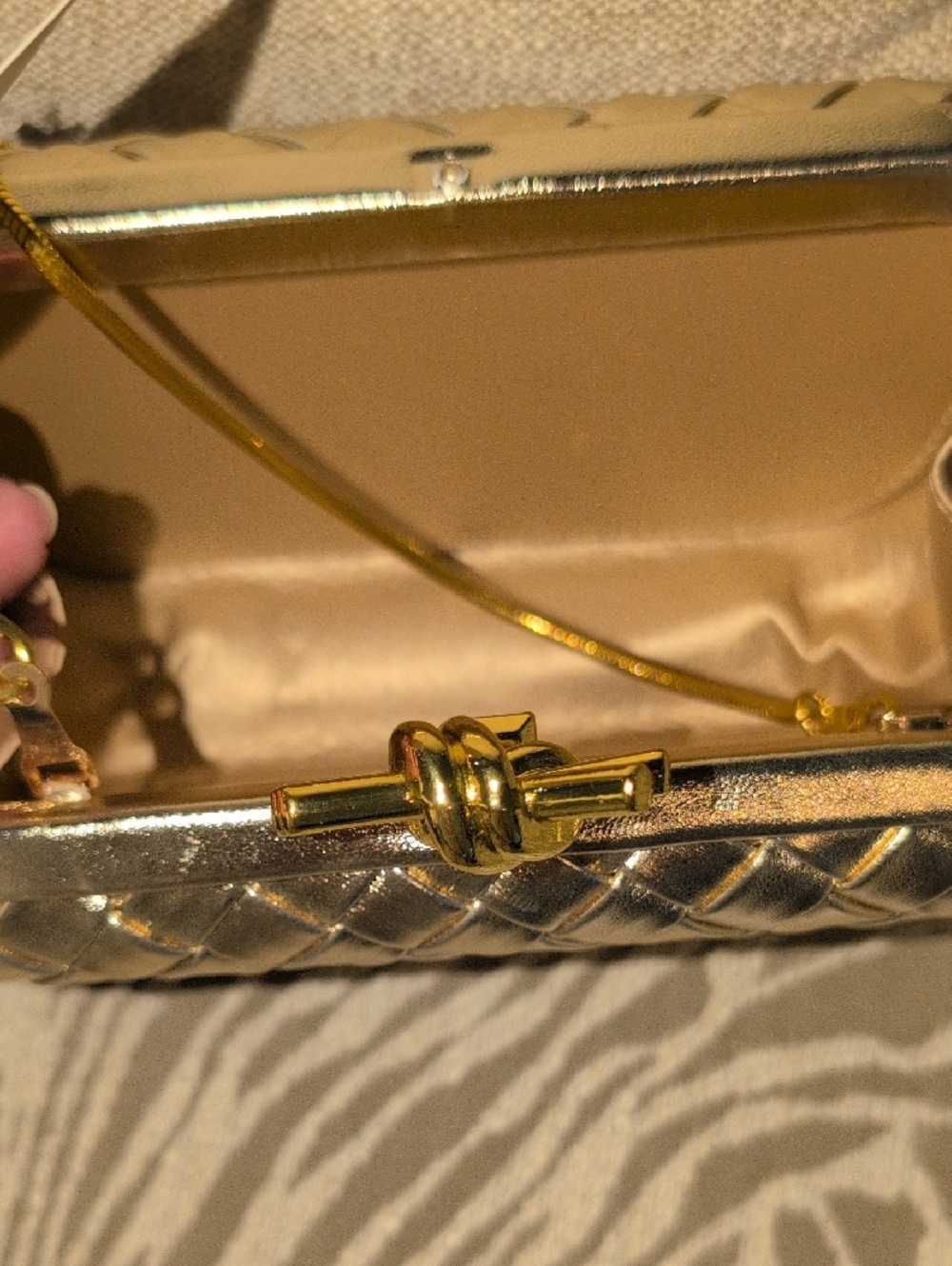 Metallic Gold Quilted Knot-Clasp Evening Clutch - NWT - Picture 3 of 10